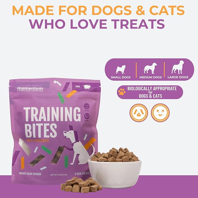 Momentum Carnivore Nutrition Freeze-Dried Pork Training Bites – Two Ingredients-Pork Kidney and Heart, Grain-Free, All-Natural Dog Treats –Made in USA – Perfect for Training & Rewards- 2.5 oz Bag