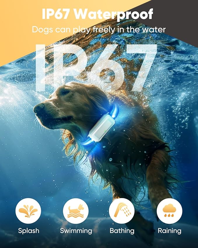 Remote Training Collar with LED Light – 3300FT Range, Rechargeable & Waterproof, Beep and Vibration Modes with Adjustable Levels, Reflective Strap for Small Medium Large Dogs（White）