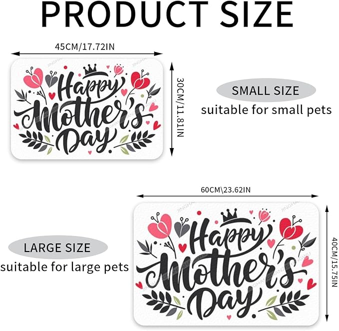 Dog Food Mat Happy Mother's Day Floral Gift for Mom Bh Absorbent Water Bowl Mats Cat Pet Feeding Placemats 18X12In
