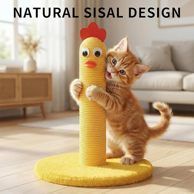 Cat Tree for Indoor Cats — Yellow Chick Mini Scratching Post, Compact Apartment Cat Tower for Kittens & Adult Cats, Fun Play & Furniture Protection