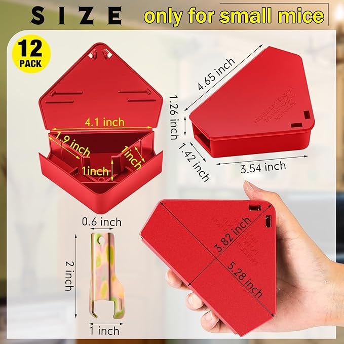 Qualirey Mice Station with Key Triangle Mouse Station Reusable Rodent Trap Box, Keeps Children and Pets Safe Indoor & Outdoor Suitable for Small Mice(Red,12 Pcs)