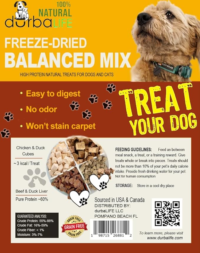 Duck, Beef Liver & Chicken Freeze-Dried Balanced Mix Dog & Cat Treats Food Topper 2.1oz (60g)