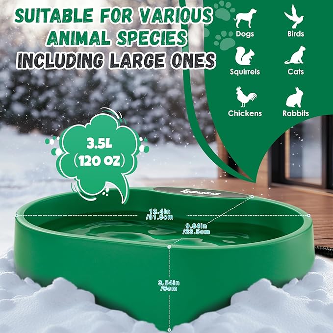 IPOW 3.5L Pet Heated Water Bowl - Keep Water Warm at 77-95℉ for Cats & Dogs, Durable THeated Dog Bowl with Anti-Chew & Waterproof Cord, Perfect for Winter & Outdoor Use