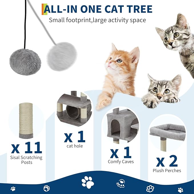 GarveeLife Cat Tree for Large Cat 74",Tall Cat Tower for Indoor Cats with 11 Scratching Posts, Hammock, Large Top Perch,Toy Balls, Sturdy Heavy Duty House for Adult Big Cats