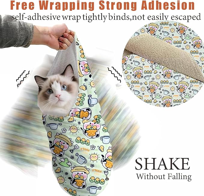 35.5‘’ Cat Grooming Wrap, Self-Adhesive Cat Wrap for Cutting Nails, Calming Cat Burrito Wrap Cat Swaddle Wrap Anti-Scratch Anti-Escape Cat Restraint for Nail Clipping, Medicine, Teeth Brushing