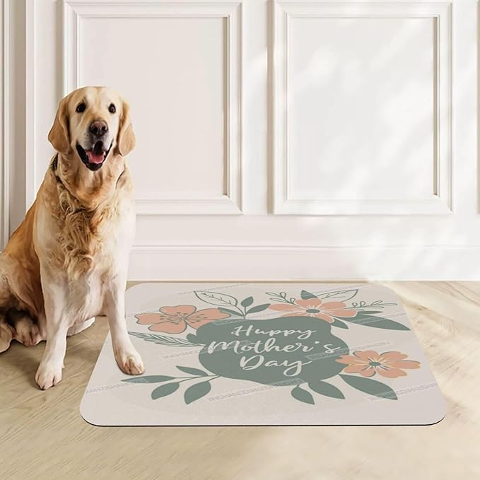 Pet Feeding Mats with Residue Collection Happy Mother's Day Floral Gift for Mom Iy Waterproof Dog Cat Bowl Mat 24x16In with Prevent Water Food Spills