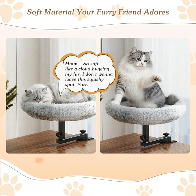 VERIFOST Cat Bed for Desk with Adjustable Height & 360 Rotation Elevated, Heavy-Duty Cat Desk Bed for Small Space, Soft & Comfortable Modern Unique Kitten Furniture, Indoor Cats Up to 60 lbs (Gray)