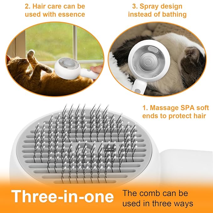 Pet Steam Brush, 3-in-1 Grooming Comb for Cats & Dogs Water Spray Shedding Brush for Long and Short Haired Pets Comb