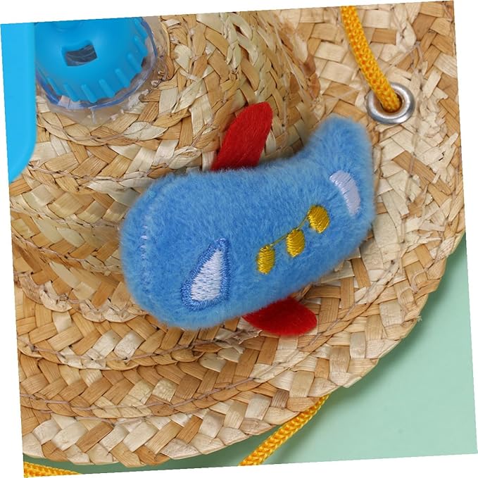 Pet Straw Hat Woven Airplane Cap Funny Photo Prop Decorative Hat for Dogs Large Size Pet Supplies