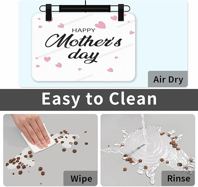 Pet Feeding Mats with Residue Collection Happy Mother's Day Floral Gift for Mom Fb Waterproof Dog Cat Bowl Mat 18X12In with Prevent Water Food Spills
