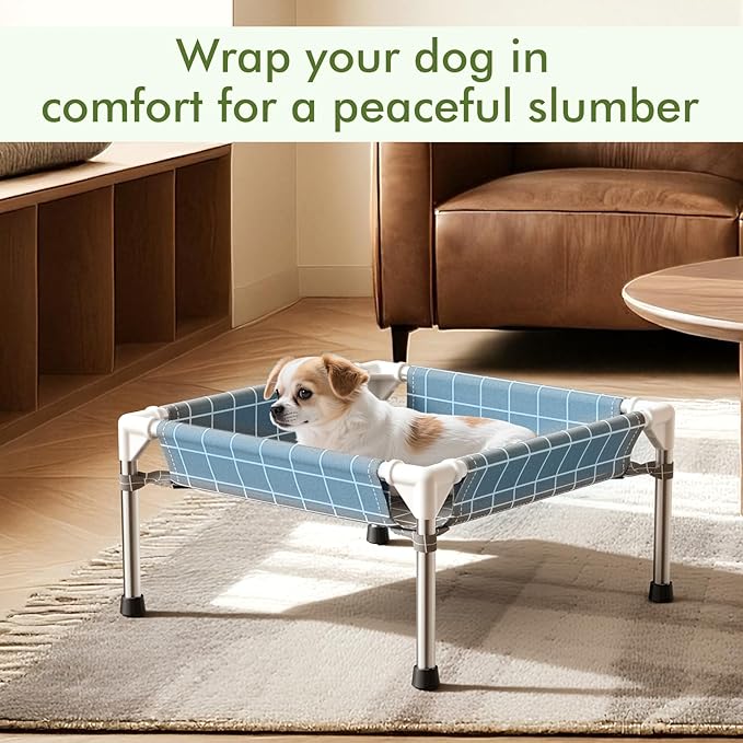 4-Sided Enclosed Elevated Dog Bed - Scratch-Resistant Stainless Steel Frame, Safety Fences to Prevent Falling, Ideal for Puppies & Cats, Indoor & Outdoor Use, Patio/Camping Friendly