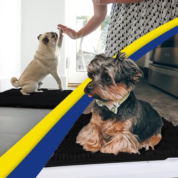 Muddy Mat® | Super Absorbent Door Mat Indoor, Microfiber Quick Dry Chenille Entryway Rug, Non-Slip Front Door Mat, Indoor Mats for Entryway, Machine Washable Pet Rug, Black 24"x96"