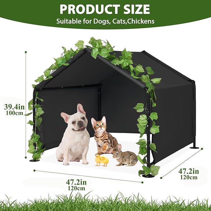 Large Dog Shade for Outside - LitaiL Outdoor Dog Kennel for Small Dogs, 47.2" x 47.2" x 39.4" Outdoor Sun Rain Canopy Pet House, Waterproof Pet Canopy Shelter for Small Animals, Black