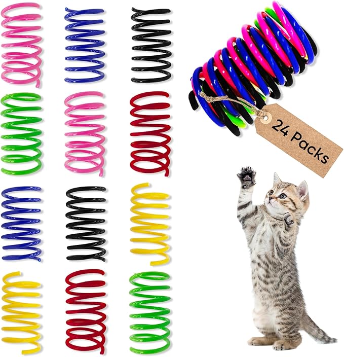 AGYM 6Colors Plastic Spring Cat Toys, 24 Pack Spiral Springs for Indoor Cats to Swat, Bite, Hunt, Interactive Toys for Cats and Kittens