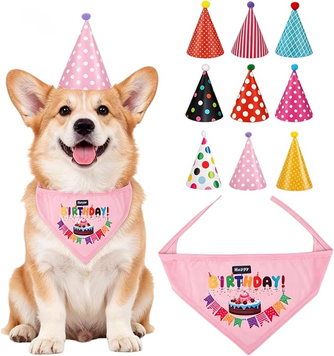 Pet Birthday Party Supplies Dog Birthday Bandana Hat Set Suitable for Small Medium Dogs Cats Dress up Accessories