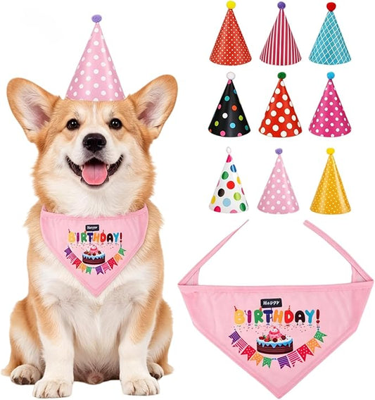 Pet Birthday Party Supplies Dog Birthday Bandana Hat Set Suitable for Small Medium Dogs Cats Dress up Accessories