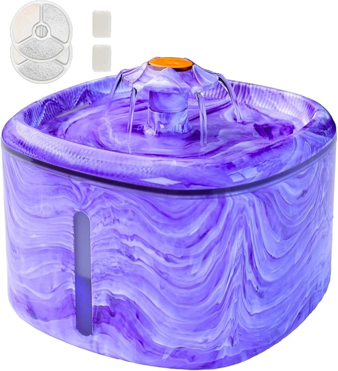 Cat Water Fountain Purple Cute: 84oz/2.5L Automatic Pet Water Fountain for Cats Indoor, Flower Kitty Spout Fountain & LED Blue Light, Upgraded Ultra Quiet Pump, Gifts for Cats, Dogs (2Filters)