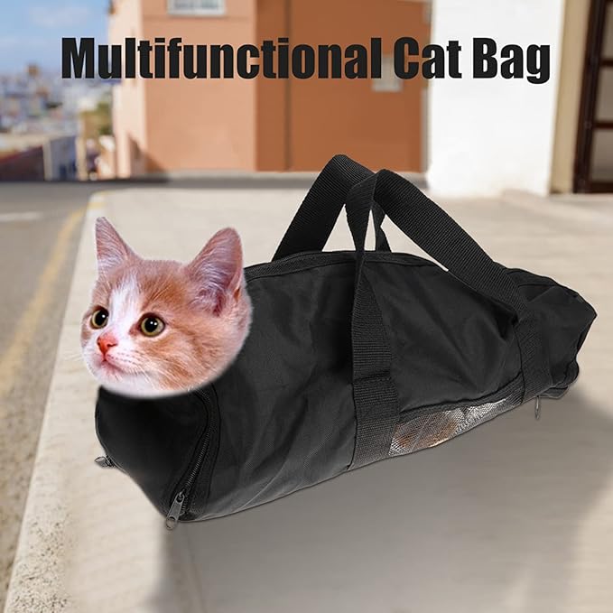 Portable Cat Grooming Bag, Multifunctional Cat Restraint Travel Bag with Oxford Cloth for Bathing Nail Trimming, 18.1x9.4 Inch Black
