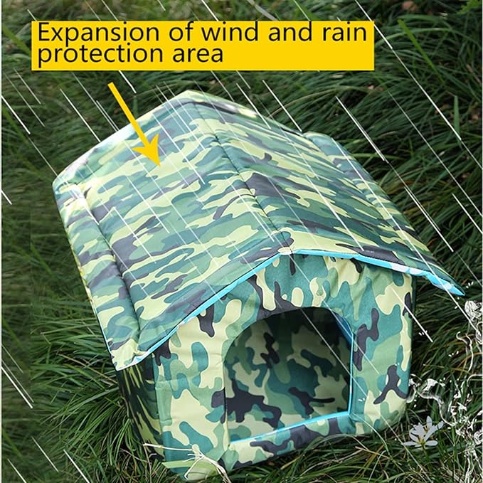 Outdoor Cat House, Cat Houses for Outdoor Cats, Weatherproof Warm and Insulated Cat House with Transparent Curtain Pet House, Stray Cats Shelter (Camouflage Green, Large-Houses)