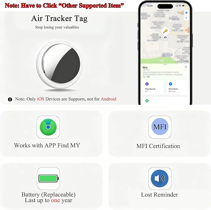 Air Tracker Tags - 2 Pack, Bluetooth Tracker for iPhone ipad Find My(iOS Only),Key Item Finder Locator with Sound, Smart Luggage Tag for Suitcases Keys/Bags/Pets/Wallet/Backpack,Battery Replaceable