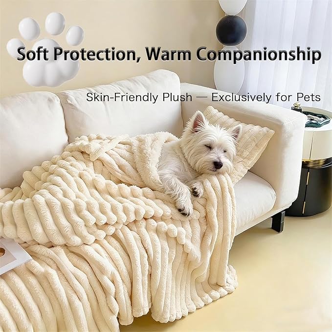 Emotional Support Dog Blanket, Soft Plush Security Blanket for Dogs & Cats, Calming Comfort Throw for Couch Bed Kennel Crate, Machine Washable Pet Supplies(White,27.56 * 39.37")