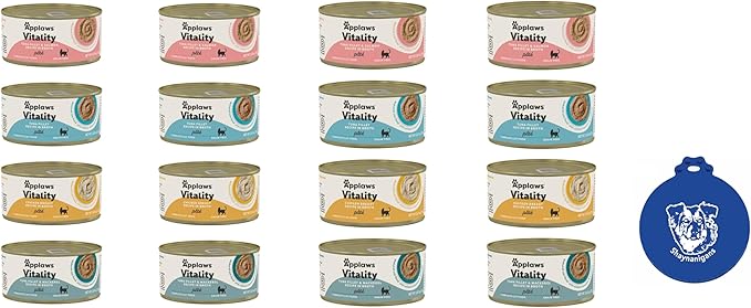 Applaws Vitality Grain-Free Wet Cat Food Pate in Broth in 4 Flavors (12 Cans Total, 2.47 oz Each) Plus Shaynanigans Silicone Lid
