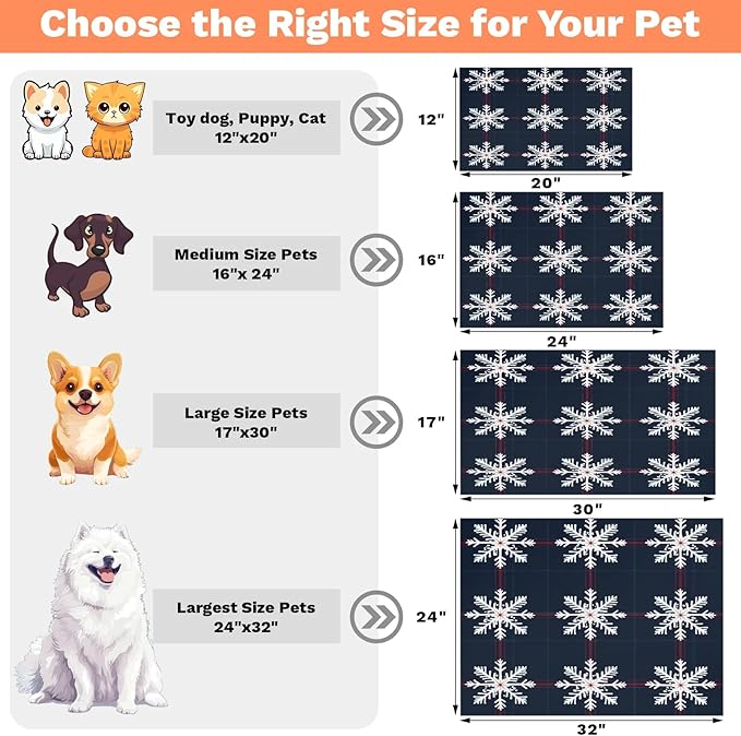 Xmas Winter Snowflake Dog Food Mat for Floors Absorbent, Quick Dry Water Dispenser Mat for Food, Water, Pet Supplies 17" x 30",