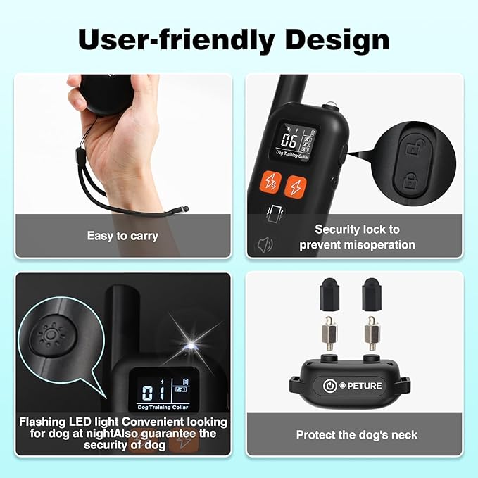 Dog Shock Collar for Small Medium Large Dogs - 3300FT IPX7 Waterproof Dog Training Collar with Remote, Rechargeable Electric Collar for Dog Training, 4 Training Modes, Fashlight, Adjustable Strap