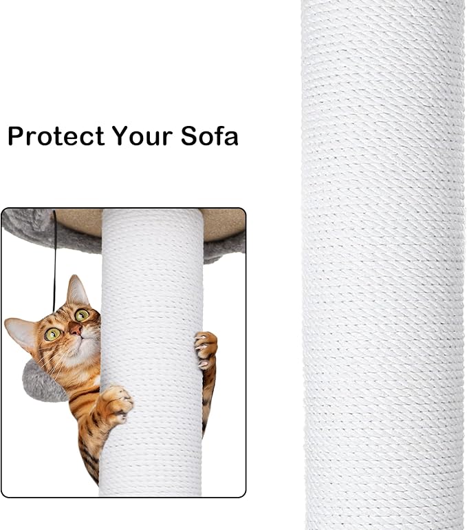 Heavy Duty Cat Scratching Post 30 Inch Cotton Rope Cats Scratcher with Flower Cat Perch & Hanging Ball for Indoor Cats Tall Cat Post(Grey)
