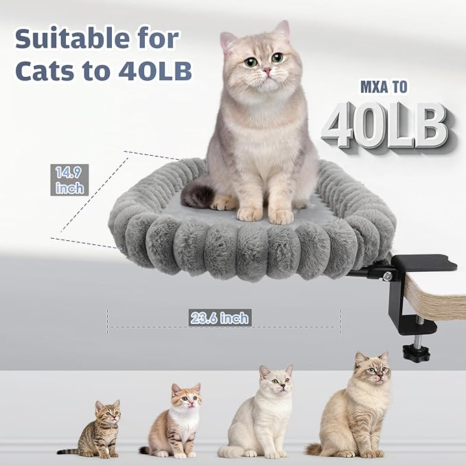 IPOW Cat Bed Heavy Duty Steel Frame Supports up to 50lbs Cat Desk Bed & Perch Space-Saving 90°Foldable with Soft Ultra-Plush Faux Fur for Small Medium Large Cats