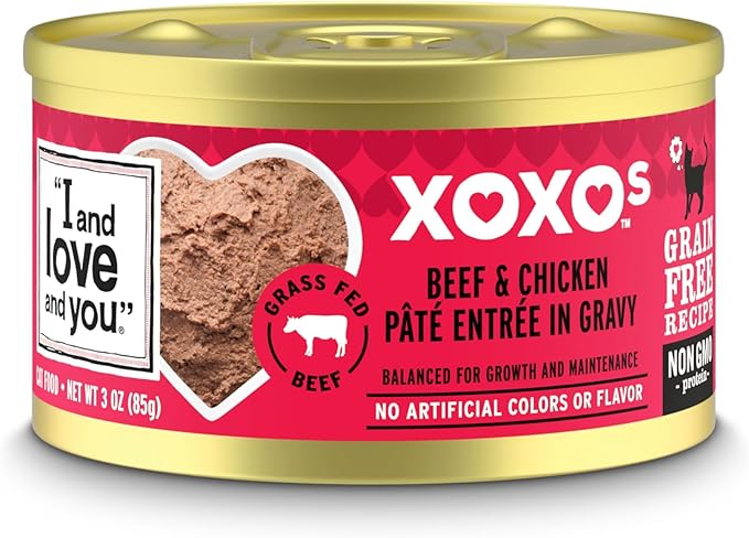 I and Love and You XOXOs Wet Cat Food - Chicken + Beef Pâté - Grain Free, Filler Free, 3oz Pack of 24 Cans