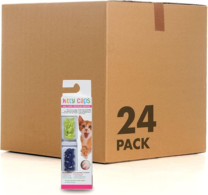 Kitty Caps Nail Caps for Cats, Spring Green with Glitter & Ultra Violet - Safe, Stylish & Humane Alternative to Declawing Stops Snags & Scratches, Large (13 lbs or More), 40 Count - 24 Pack