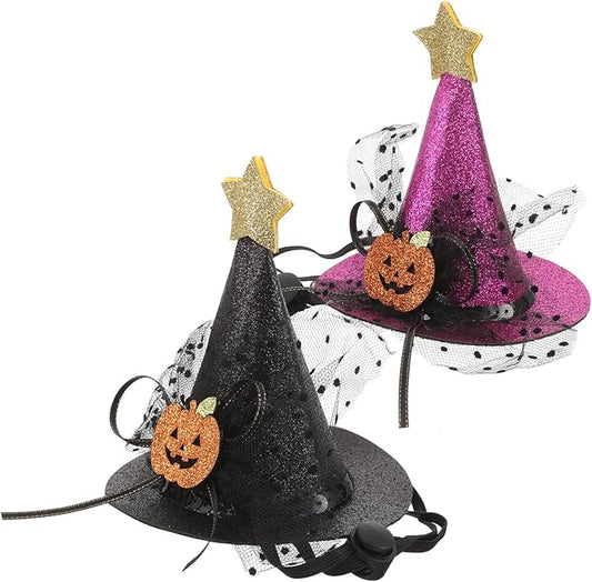 UPKOCH 2pcs Halloween Pet Hats Adjustable Party Caps for Dogs and Cats, Pumpkin Design, Purple Black, Halloween Costume Accessories for Pet Supplies