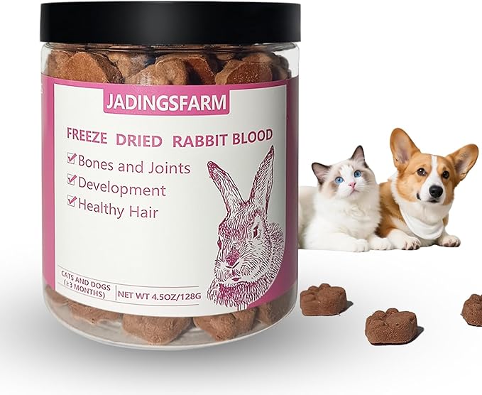 Freeze-Dried Dog & Cat Treats – Iron-Rich Rabbit Blood, High Protein Training Rewards, Grain Free Gluten Free Filler Free Healthy Pet Snacks 4.5 oz