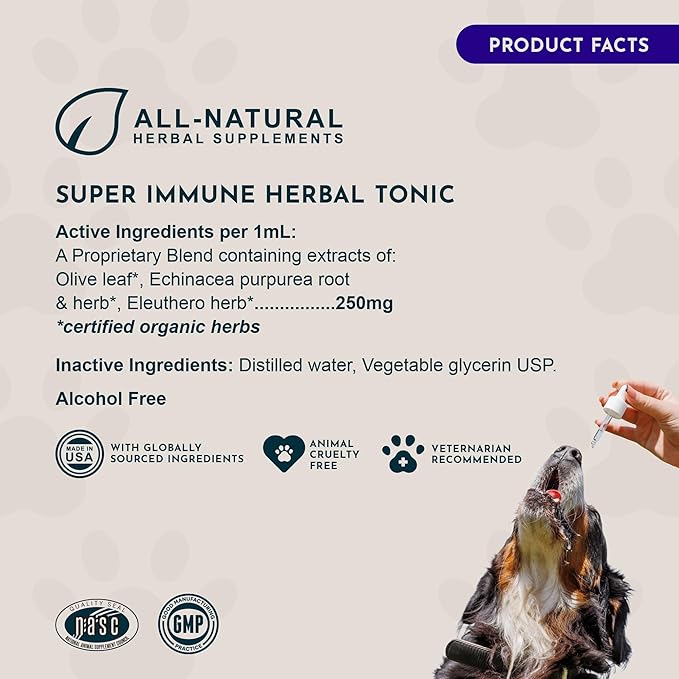 Animal Essentials Super Immune - Dog & Cat Immune Support for Puppies with Olive Leaf Extract & Echinacea, Olive Root for Dogs, Supports Respiratory Health & Overall Wellness - 1 Fl Oz