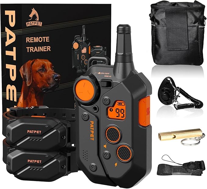 PATPET Dog Training Collar, 1.2 Mile Range 101 Training Levels Dog Shock Collar with Remote Control (15-150 lbs), Waterproof 100% Safe E Collar for Large Breed for 2 Dogs Black Orange
