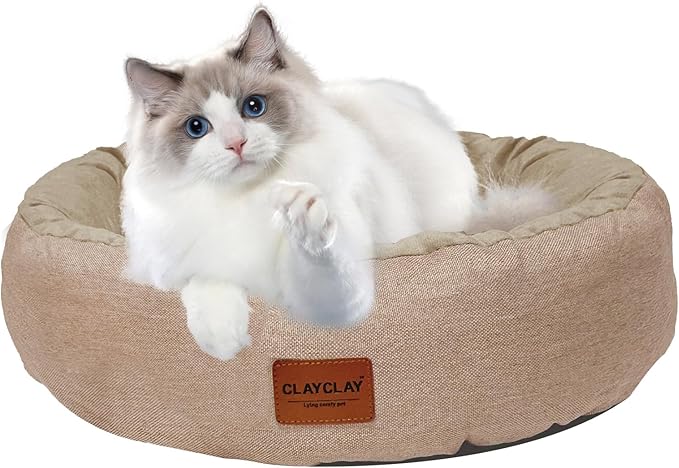 CLAYCLAY Cozy Round Cat Bed – Soft, Comfortable Cushion for Cats & Kittens – Non-Slip, Machine Washable, Plush Sleep Bed for Cats, Ideal for Resting & Napping up to 20lbs