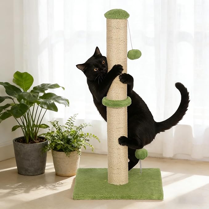22 Inch Cat Scratching Post Cat Scratcher, Natural Sisal Rope Scratch Post Trees with Hanging Ball for Indoor Kittens