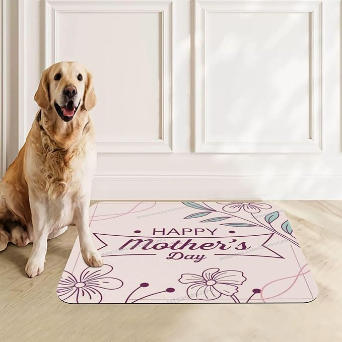 Pet Feeding Mat for Dogs Cats Happy Mother's Day Floral Gift for Mom Classic Fx Absorbent Dog Food Mat Non-Slip Waterproof Placemat Quick Dry Pet Supplies Bowl Mats