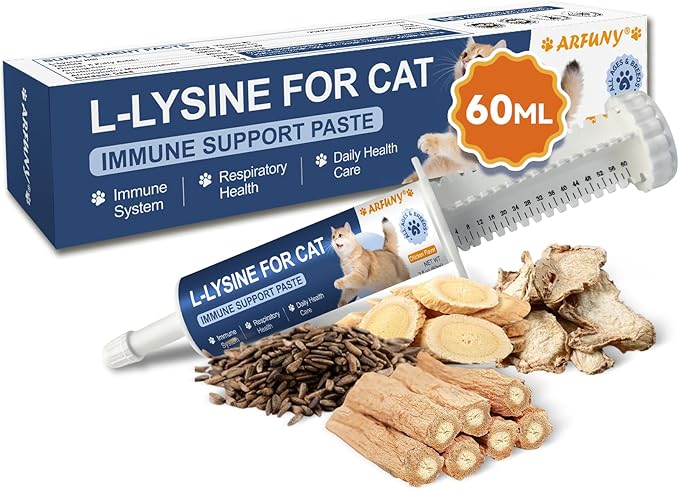 L-Lysine for Cats - Lysine for Cats - Immune System, Normal Eye Function and Respiratory Health - Cat Lysine Paste with Taurine, Omega-3, Vitamins - 60ML, Chicken Flavor