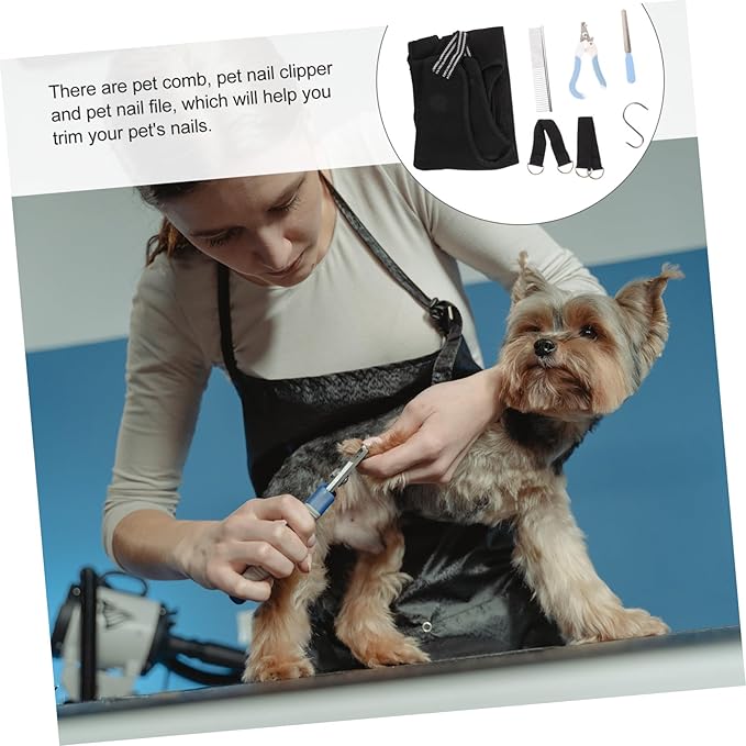 Happyyami 1Set Pet Grooming Hammock for Cats Dogs Ergonomic Nail Clipper Comb and File Kit Sturdy Hanging Grooming Harness for Easy Nail Trimming and Grooming Supplies