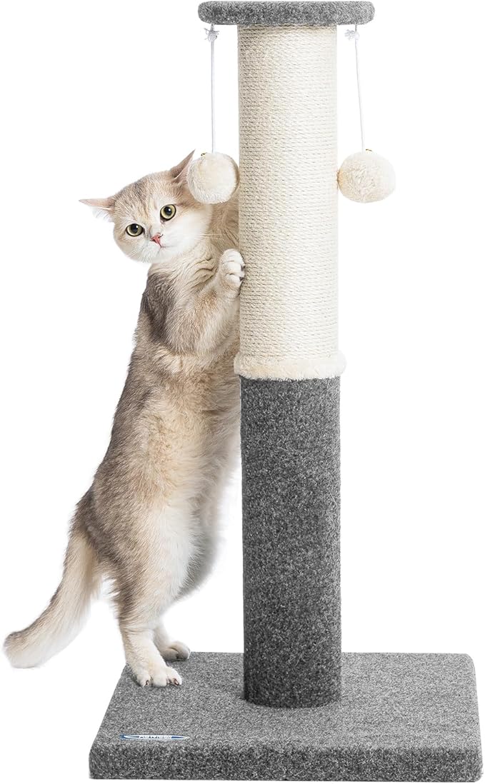 34-Inch Tall Cat Scratching Post for Indoor Cats, Komicoll Large Scratch Post, Sisal Cat Scratcher, Sturdy and Durable Cat Post with Hanging Ball