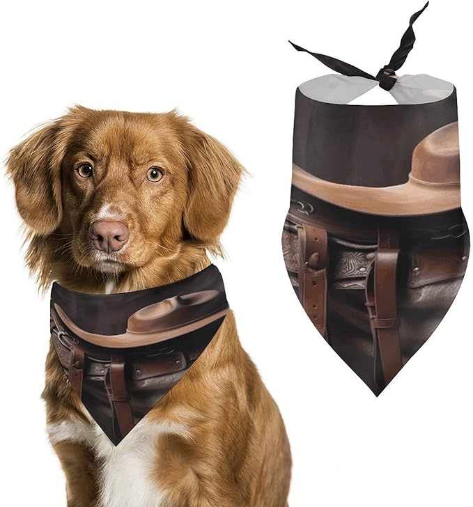 Dog Bandana Spring Pet Scarf Adjustable Triangle Horse Saddle with A Cowboy Hat Wild Printing Dog Bib Washable Polyester Puppy Bandana for Small Medium Large Dogs Cat Birthday Party Supplies