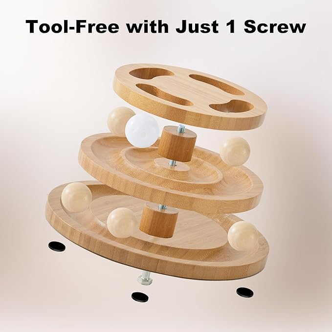 Cat Ball Track Toy with Puzzle Top, Wooden Cat Toys for Indoor Cats with Spinning Balls, Interactive Large Cat Ball Tower for Kitten Kitty Exercise Mental Physical