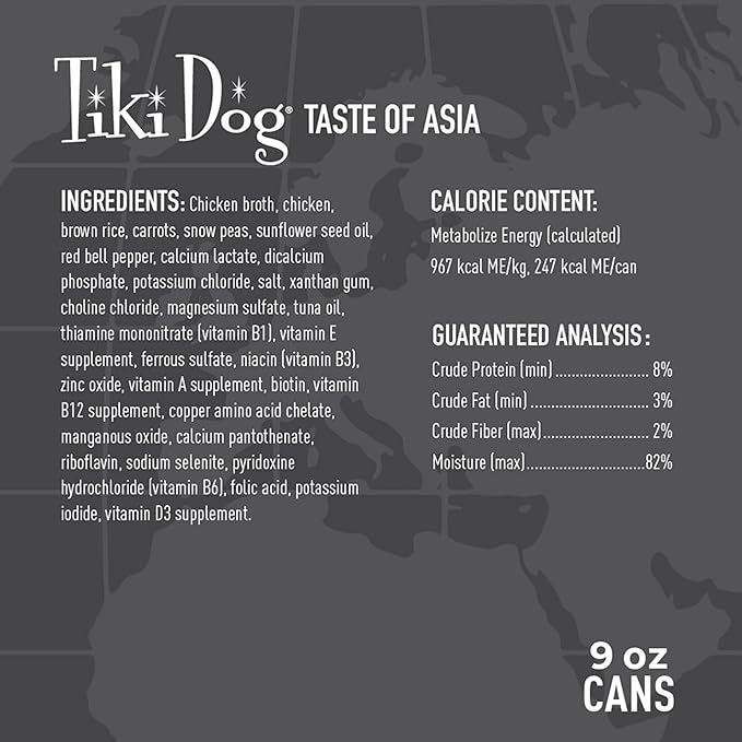 Tiki Dog Taste of The World Wet Dog Food, Asia Chicken & Snow Peas Stir Fry, 9 oz. Can (8 Count)