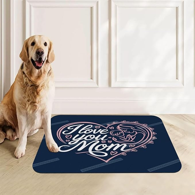 Dog Food Mat for Floors Absorbent Quick Drying Happy Mother's Day Floral Gift for Mom Km Pet Cat Food Mat Easy-to-Clean Pet Feeding Mats Dog Bowl Mats 18X12In