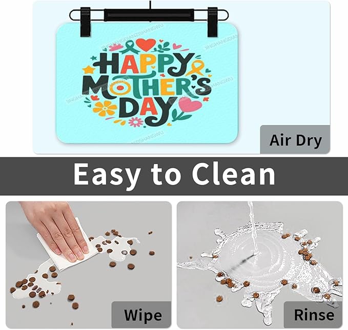 Absorbent Dog Water Cat Mat for Food Water Bowl Quick Dry Happy Mother's Day Floral Gift for Mom D Pet Feeding Mats No Stains Dog Food Mat Pet Accessories Supplies Cat Bowl Mats 18X12In
