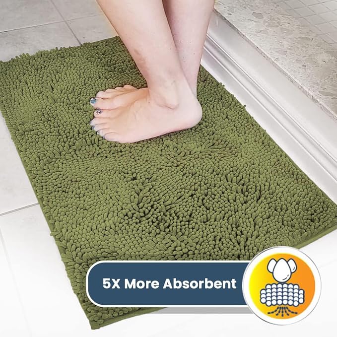 Muddy Mat® | Super Absorbent Door Mat Indoor, Microfiber Quick Dry Chenille Entryway Rug, Non-Slip Front Door Mat, Indoor Mats for Entryway, Machine Washable Pet Rug, Army Green 24"x60"
