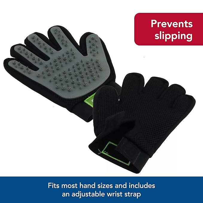 Coastal Pet Safari Grooming Mitt - Gentle Alternative to Pet Brushes for Wet & Dry Grooming - Mitt with Rubber Tips to Trap Hair & Fur - Black & Gray, Right Hand Only