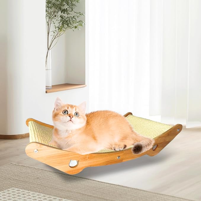 Sisal Cat Scratcher Bed for Natural Wood for Indoor Cats, Natural Sisal Mat Hammock for Kittens and Adult Cats,Extra-Larger Cat Scratching Post/Board/pad